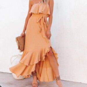 Free People Avia Strapless Ruffle Maxi Dress, Size XS